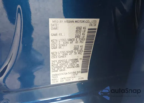 2016 Nissan Titan Xd Platinum Reserve Diesel from USA, damaged, VIN 1N6BA1F47GN508630